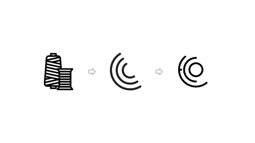 The logo was created based on the concept of threaded spindles of fiber